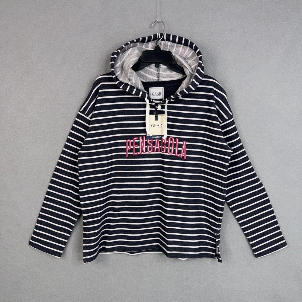 Pensacola Hoodie Womens Medium Navy White Striped Pullover Gear For Sports NWT
